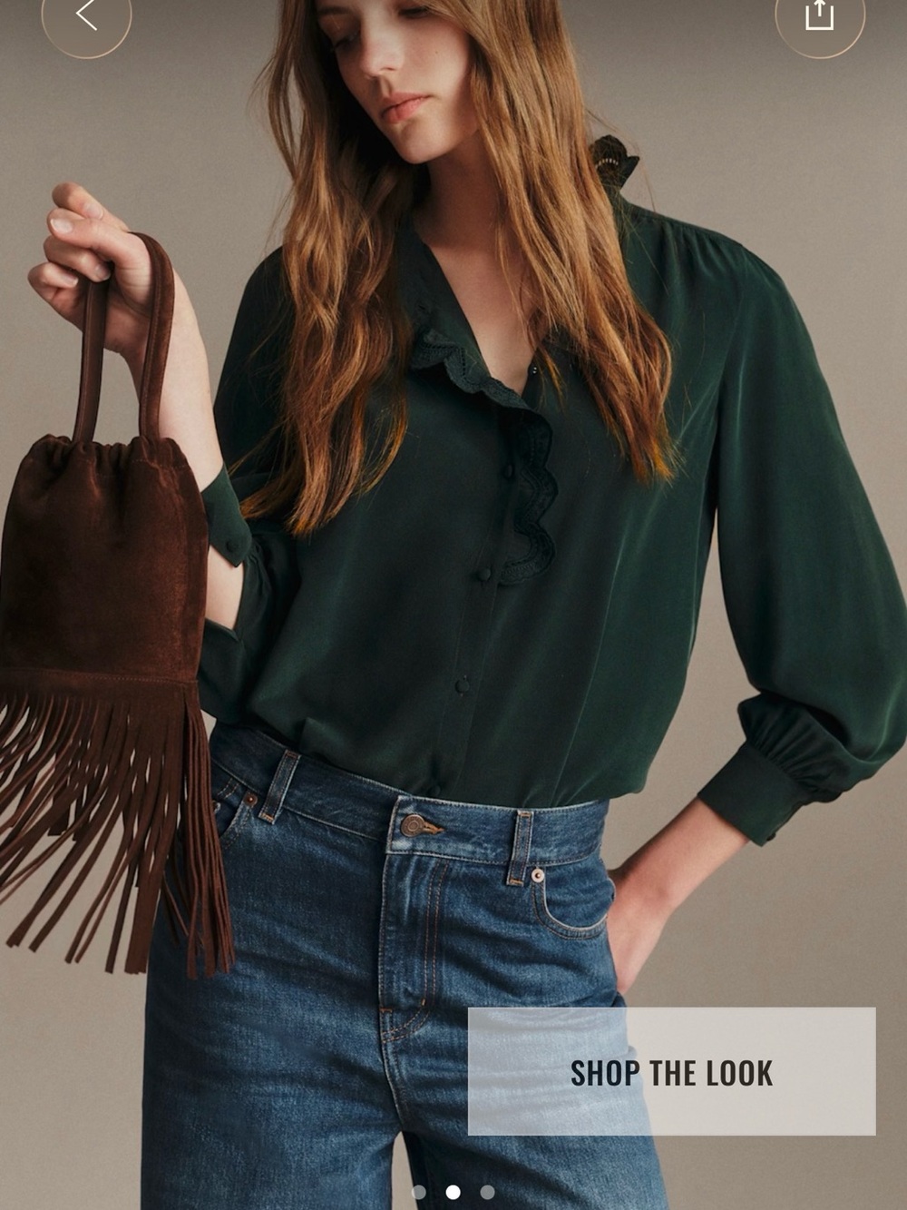 Sezane Chlo Shirt Vert Bouteille - Size 34
